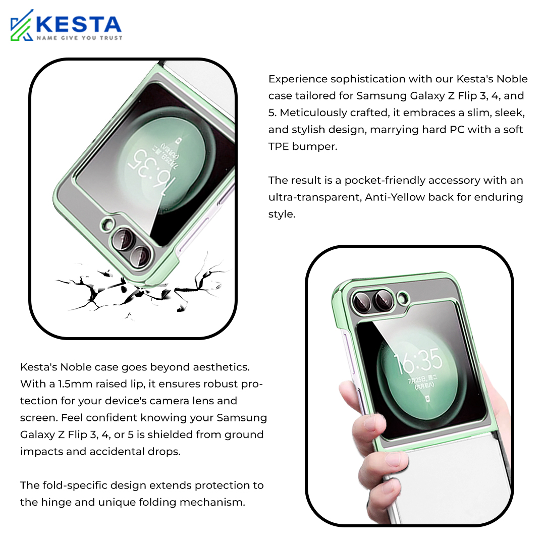 Samsung Z Flip 5 Cover - Noble Leisurely Green Transparent Case (Drop Protecton)